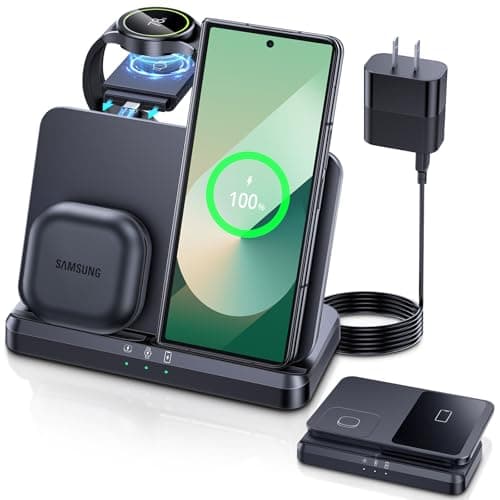 LK Wireless Charger for Samsung Charging Station Foldable Watch Charger for Galaxy Watch Ultra 7 6 Classic 5/4/3, Z Flip Fold 6/5/Galaxy S25 Ultra/S24/S23/S22/S21/Note20, Galaxy Buds3 Pro - Image 1