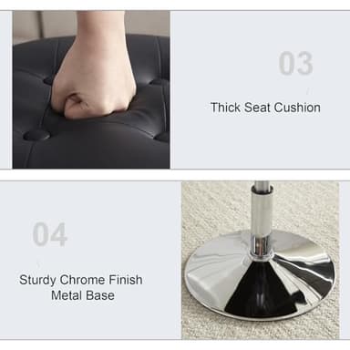 Gitrah Black Vanity Chair for Makeup Room Vanity Stool for Makeup Room Round Tufted PU Leather Makeup Chair Vanity Stools for Bathroom Height Adjustable 360 Swivel - Image 6