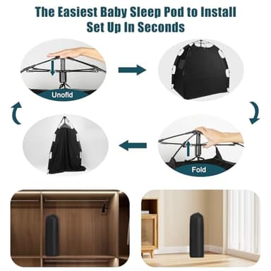 Blackout Tent for Pack N Play: Portable Baby Sleep Pod with 1-Click Setup, Mini Crib Cover with Monitor and Fan Pouches, Blocks 95% of Light, Travel Crib Canopy - Image 5