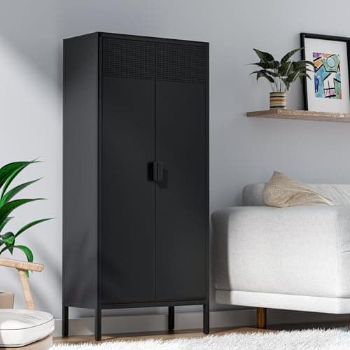 Washsemba Metal Storage Cabinets with Adjustable Shelves,Pantry Kitchen Storage Cabinets,Floor Storage Cabinet for Kitchen, Laundry Room, Home Office, Kids Room (Black, 61''H) - Image 1