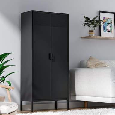 Washsemba Metal Storage Cabinets with Adjustable Shelves,Pantry Kitchen Storage Cabinets,Floor Storage Cabinet for Kitchen, Laundry Room, Home Office, Kids Room (Black, 61''H) - Image 1