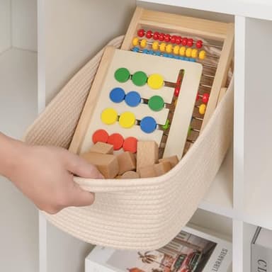 CubesLand Cube Storage Organizer Basket Bin, Cube Shelf Shelves Cotton Rope Basket, Durable Woven Rectangular Basket for Organizing, Nursery Toys Basket, 14x10x7.08IN Beige Basket - Image 5