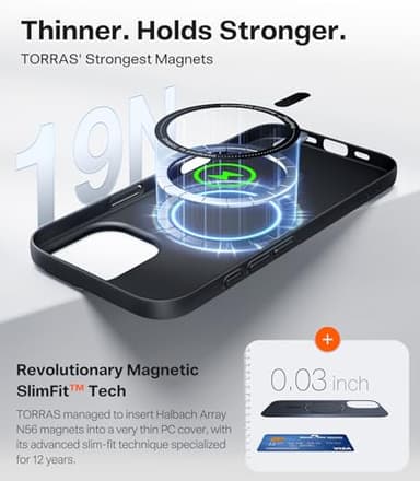 TORRAS Magnetic Slim Fit for iPhone 17 Case, Ultra-Thin Compatible with MagSafe, Stronger Magnetic + Thinner, Lightweight Matte Anti-Scratch Hard PC Cover Phone Case for iPhone 17, Black - Image 3