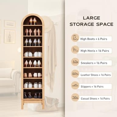 IFGET 71" Tall Arched Bookshelf, 8 Tiers Arch Bookcase with Storage, Modern Farmhouse Book Shelf with Adjustable Shelves, Wood Bookshelf w/Open Display Shelves for Living Room, Office (Natural) - Image 4