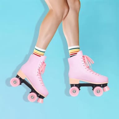 Nattork Roller Skates for Women Outdoor Indoor Four-Wheel Fun Fashionable Roller Skates for Men Girls Boys Pink - Image 5