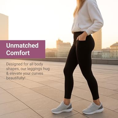 SATINA High Waisted Leggings for Women - Capri, Full Length Yoga Pants with Pockets - Buttery Soft, Tummy Control Black Workout Leggings - Comfortable and Stretchy Plus Size Leggings for Women - Image 2