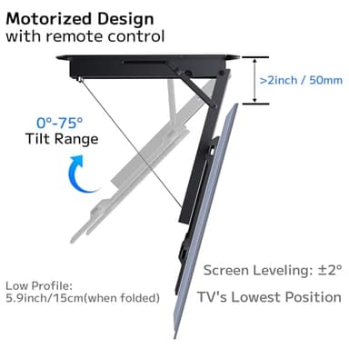 Yegosh Electric Ceiling TV Mount, Remote Adjustable Flip Down Bracket for 32 to 70 Inch Flat Curved Screen TVs Max VESA 600x400mm, Motorized TV Ceiling Mount for Flat Pitched Roof Indoor Outdoor - Image 4