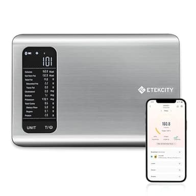 Etekcity Smart Food Kitchen Scale with Nutritional Calculator, Free App with 19 Nutrients Tracking, Calorie, Marco, Digital grams and ounces for weight loss, Premium Stainless Steel, 11lb - Image 1