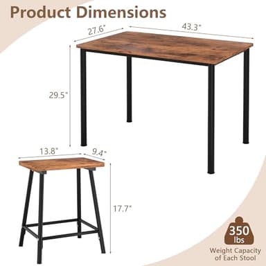 VECELO Kitchen Table and Chairs for 4, Dining Room Set with Chairs/Stools, Heavy-Duty Metal Frame with Wooden Tabletop for Small Spaces, Easy Assembly, Antique Brown - Image 2