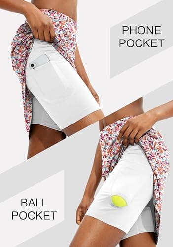 Viodia Women's 20" Knee Length Skorts Skirts Athletic Tennis Golf Skirt for Women Modest Sports Casual Summer Skirt with 5 Pockets Orange Pink Floral M - Image 3