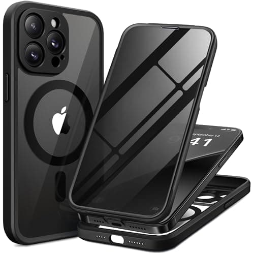 BERFY for iPhone 14 Pro Max Case, Compatible with MagSafe, Built-in Privacy Screen Protector and Camera Protection, Anti-Spy Full Body Shockproof Clear Phone Case for 14 Pro Max 6.7", Black - Image 1
