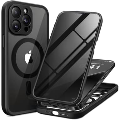 BERFY for iPhone 14 Pro Max Case, Compatible with MagSafe, Built-in Privacy Screen Protector and Camera Protection, Anti-Spy Full Body Shockproof Clear Phone Case for 14 Pro Max 6.7", Black - Image 1