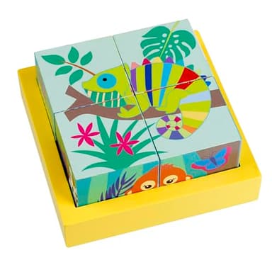 Orange Tree Toys: Jungle Animals - Four Blocks Puzzle - Hand Painted Colorful Wooden Toy, Chunky Animal Blocks, Educational, Toddlers & Kids, Ages 1+ - Image 5