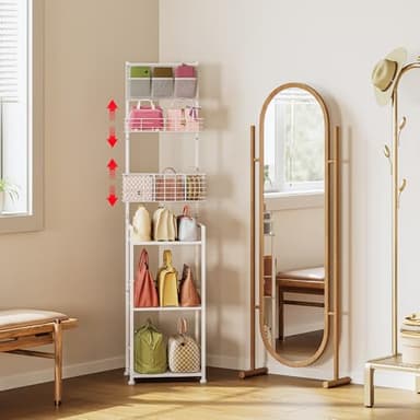 X-cosrack Tall Purse Organizer Storage Rack for Women,6-Tier Floor-Standing Purse Rack Shelf,Narrow & High-Capacity Handbag Organizer,Bag Organizer Stand ＆ Purse Holder Hanger for Small Place,White - Image 3