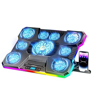 ChillCore Laptop Cooling Pad, RGB Lights Laptop Cooler 9 Fans for 15.6-19.3 Inch Laptops, Gaming Laptop Fan Cooling Pad with 8 Height Stands, 2 USB Ports - A21 Blue - Image 1
