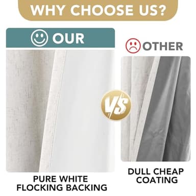 H.VERSAILTEX Ivory Curtains Blackout, 100% Blackout Linen Curtains with White Thermal Insulated Liner, Grommet Drapes Blackout Curtains for Living Room (2 Panels, 42 x 84 Inch, Ivory) - Image 3