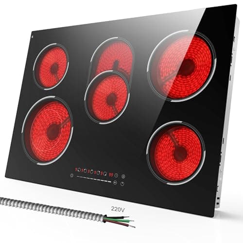 Traenvir 30 Inch Electric Cooktop, 5 Burner 8400W Built-in Electric Stovetop, Ceramic Cooktop with Expanded Zone, Slide Touch Control, Timer, Child Safety Lock, Pause, 220V - 240V Hard Wire, No Plug - Image 1