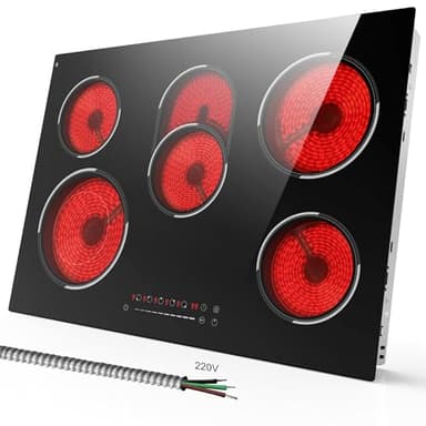 Traenvir 30 Inch Electric Cooktop, 5 Burner 8400W Built-in Electric Stovetop, Ceramic Cooktop with Expanded Zone, Slide Touch Control, Timer, Child Safety Lock, Pause, 220V - 240V Hard Wire, No Plug - Image 1