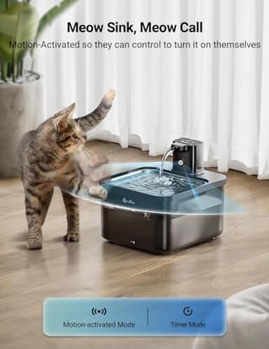 DownyPaws Cat Water Fountain Stainless Steel Cordless, 84oz/2.5L Fursink Wireless Pet Water Fountains for Cats Indoor, Battery Operated Cat Drinking Fountain, Ultra Quiet Pump, BPA-Free, Black - Image 3