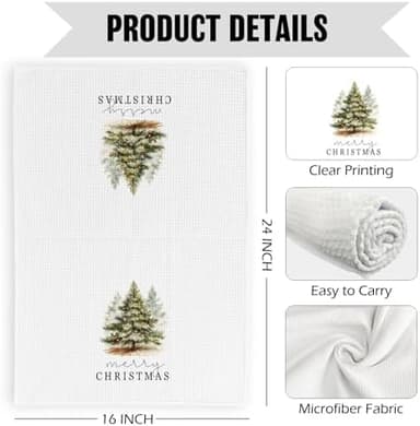 Merry Christmas Tree Dish Towels, 16x24 Inch, Seasonal Winter Gift for Women, Forest Christmas Tree Farmhouse Decorative Tea Towels for Kitchen Home - Image 8