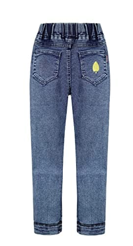 KIDSCOOL SPACE Girl Jeans,Embroidered Elastic Washed Denim Pants,Blue,5-6 Years - Image 2