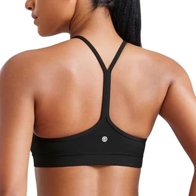 CRZ YOGA Butterluxe Womens Y Back Sports Bra - Padded Racerback Low Impact Spaghetti Thin Strap Workout Yoga Top Black Medium - Image 1