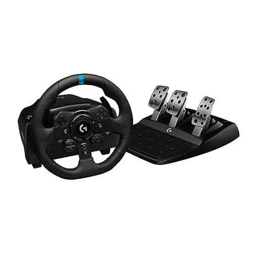 Logitech G923 Racing Wheel and Pedals, TRUEFORCE up to 1000 Hz Force Feedback, Gaming Steering Wheel PS5, PS4, PC, Mac, Genuine Leather- Black - Image 1