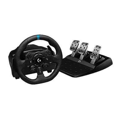 Logitech G923 Racing Wheel and Pedals, TRUEFORCE up to 1000 Hz Force Feedback, Gaming Steering Wheel PS5, PS4, PC, Mac, Genuine Leather- Black - Image 1
