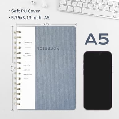 Oneirom Spiral Notebook-5.75" x 8.125" College Ruled Journal with Inner Pockets and 160 Pages,PU Leather Cover Business Journal, Twin-Wire Binding Notebook Perfect for Office & Home School Supplies - Image 2