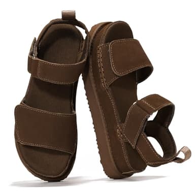Project Cloud Genuine Leather Platform Sandals Women - Memory Foam Insole Slip Resistant Chunky Womens Sandals with adjustable straps - Stylish Women Footwear (Bronzestar, MOCHSUEDE,10) - Image 1