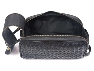 10" Premium Leather Toiletry Travel Pouch With Waterproof Lining | King-Size Handcrafted Vintage Dopp - Kit, Gift for Father's Day By Aaron Leather Goods (Black) - Image 5