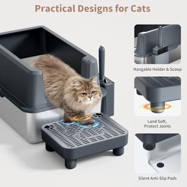 Enclosed Stainless Steel Cat Litter Box with Lid, Extra XL Large Metal Litter Box with High Sided, Easy Clean, Odorless, Anti-Urine Leakage, Includes Scoop (Darkgray) - Image 2