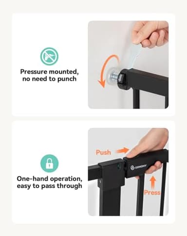 COMOMY 36" Extra Tall Baby Gate for Stairs Doorways, Fits Openings 29.5" to 40.6" Wide, Auto Close Sturdy Safety Dog Gate for House, Pressure Mounted Easy Walk Through Pet Gate with Door, Black - Image 5