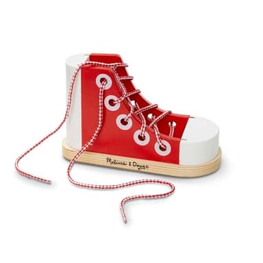Melissa & Doug Deluxe Wood Lacing Sneaker - Learn to Tie a Shoe Educational Toy - Image 1