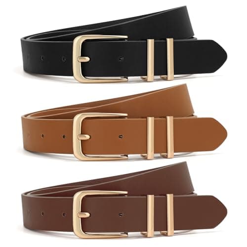 XZQTIVE 3 Pack Women Belts For Jeans Dresses Pants Ladies Leather Waist Belt with Gold Buckle - Image 1