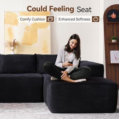 CAODOC 104" Cloud Sectional Couch with Comfy Chaise, Boneless L Shape Sofa with Deep Seat, Minimalist Modular Couches Sleeper for Living Room Bedroom Apartment Lounge,Black - Image 5