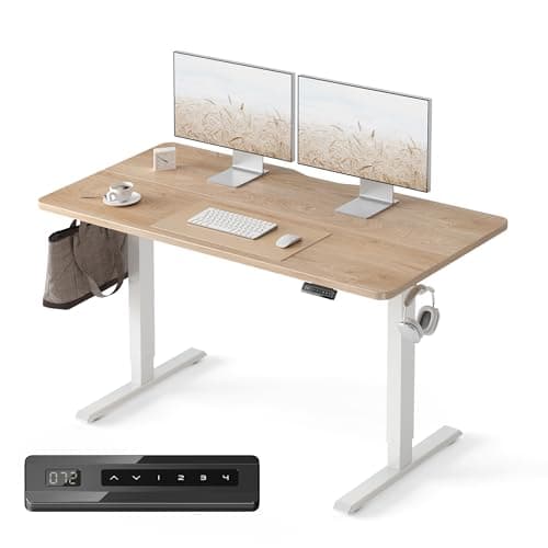 FEZIBO 55 x 24 Inchs Electric Standing Desk, Height Adjustable, Sit Stand Up, Computer Office Desk with Splice Board, White Frame/Maple Top - Image 1