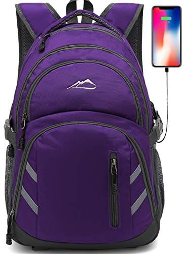Backpack Bookbag for College Laptop Travel, Fit Laptop Up to 15.6 inch with USB Charging Port Multi Compartment Anti theft, Gift for Women Men (Purple) - Image 1
