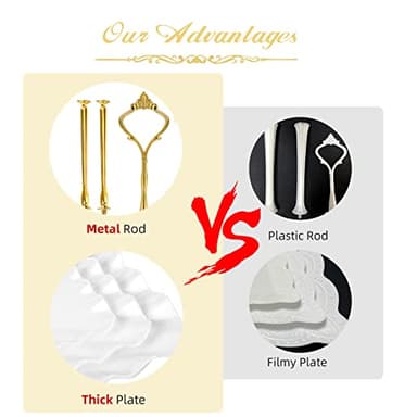 DAFURIET Dessert Cupcake Stand, 3 Tier Cup Cake Holder Tower for Tea Party/Birthday/Wedding, Plastic Tiered Serving Tray with Metal Rod, White - Image 2