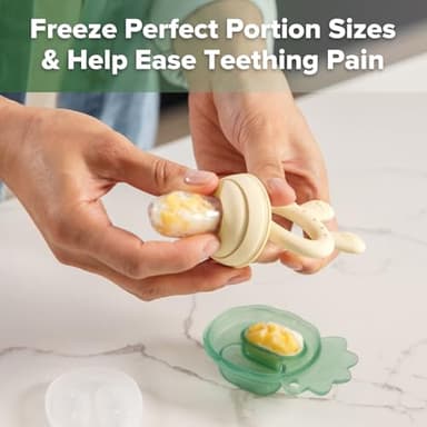 Haakaa Baby Fruit Food Feeder & Mini Freezer Nibble Tray Combo, Breastmilk Popsicle Molds for Baby Cooling Relief, BPA Free Silicone Feeder for Safe Infant Self Feeding, 4 Month+ (Oat) - Image 3