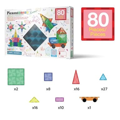 PicassoTiles 80 Pieces Magnetic Building Tiles Magnet Toys Diamond Educational Playset for STEM Sensory Gifts Kid Brain Development Stacking Blocks Construction Set - Image 6