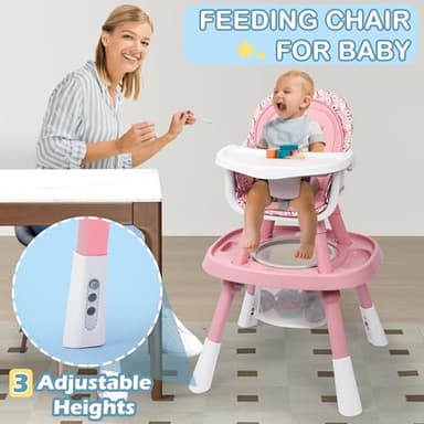 Xilingol 15-in-1 Convertible High Chair, 2-in-1 Baby Highchair & Activity Center W/Toys, Booster Seat | Building Block Table | Toddler Chair W/Removable Tray & 5-Point Harness & 2-Layer Cushion - Image 3