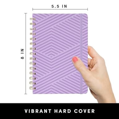 PAPERAGE Lined Spiral Journal Notebook, (Geometric Lavender), 160 Pages, Hardcover Journal for Women & Men, Medium 5.5 in x 8 in - 100 GSM, Thick Paper, Spiral Notebook for Work, School & Journaling - Image 2