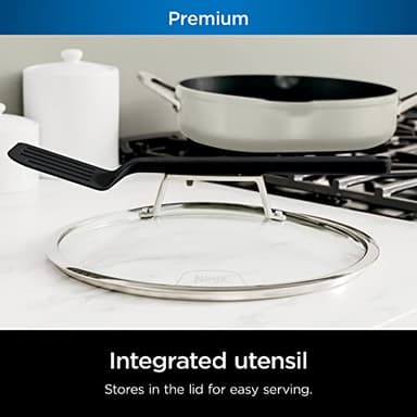 Ninja CW102WH Foodi NeverStick PossiblePan, Premium Set with 4-Quart Capacity Pan, Steamer/Strainer Basket, Glass Lid & Integrated Spatula, Nonstick, Durable & Oven Safe to 500°F, Vanilla Bean - Image 10