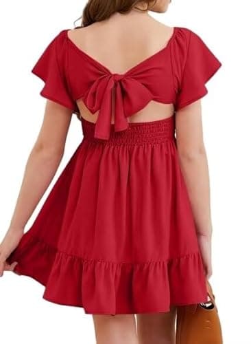 DOKOTOO KIDS Girls Special Occasion Dresses Summer Back Bow Tie Cute Dress Red 12-13 Years - Image 1