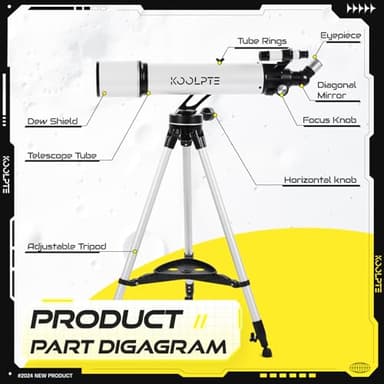 Telescope, 90mm Aperture 700mm - Vertisteel AZ Mounting Base, Highly Adjustable Telescopes, Ideal for Adults, Astronomers & Kids with Carrying Case, Wireless Remote, Phone Adapter (White) - Image 6