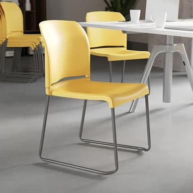 Flash Furniture HERCULES Series 5 Pack 880 lb. Capacity Yellow Full Back Contoured Stack Chair with Gray Powder Coated Sled Base - Image 6
