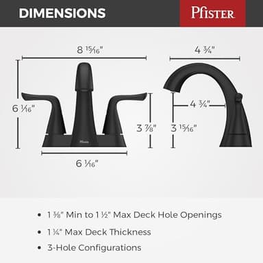 Pfister Willa Bathroom Sink Faucet, 4-Inch Centerset, 2-Handle, 3-Hole, NSF Certified, Spot Defense Matte Black Finish, LF048MALSDB - Image 3