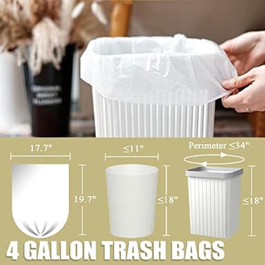 Small Trash Bags 4 Gallon - 100 Count 4 Gallon Trash Bag, Small Garbage Bags for Office Bedroom Bathroom Trash Bags, White 4 Gal Small Trash Can Liners - Image 3