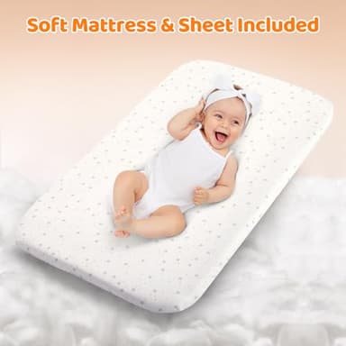 Ezebaby 3-in-1 Baby Bassinet, Rocking Baby Bassinets Bedside Sleeper, Adjustable Portable Crib for Newborn Infant with Wheels Storage Basket and Mesh Sides - Image 4